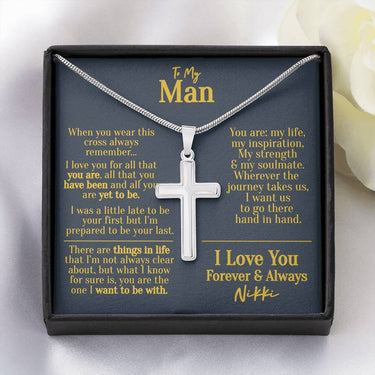 Personalized To My Man Cross Necklace - Love You This Much